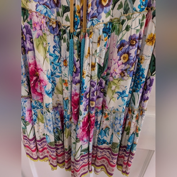 Aratta Ibiza Floral Boho Wide-Leg Pants Elastic Waist Romantic Cottagecore Small - Picture 4 of 6